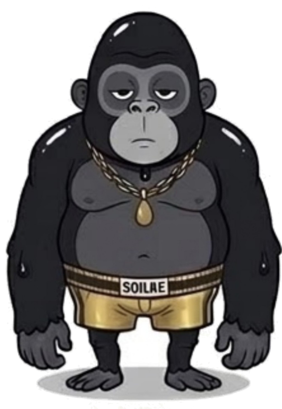 Oilke, the sleepy black gorilla in golden shorts